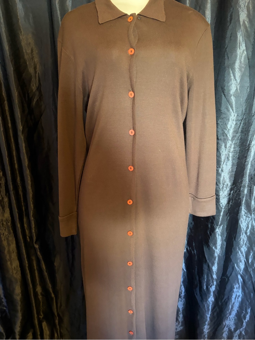 Kasper Brown Maxi Dress with Orange Buttons